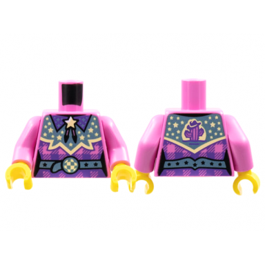 dark pink torso female western bright light yellow star bolo metallic light blue shoulders and belt dark purple trim pattern dark pink arms yellow hands