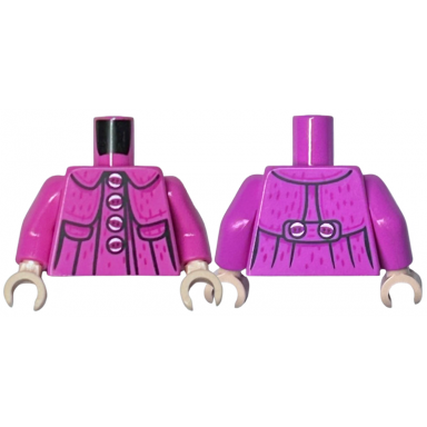 dark pink torso jacket with 4 silver buttons pockets magenta highlights pattern dark pink arms light nougat hands