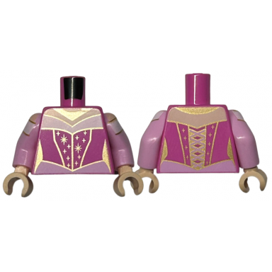 dark pink torso female corset and bright pink and white dress gold sparkles pattern bright pink arms with white trim pattern light nougat hands