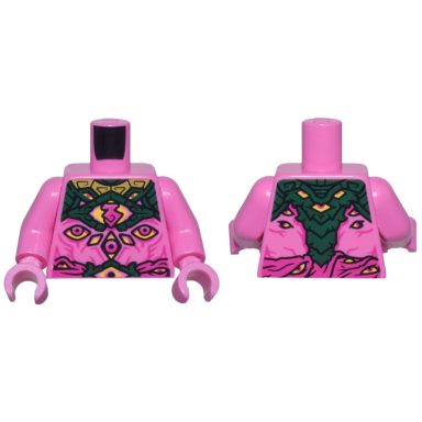 dark pink torso gold and dark green armor plates over bare skin with muscles wrap belt magenta and yellow eyes pattern dark pink arms dark pink hands