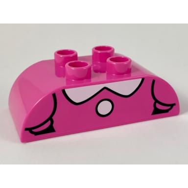 dark pink duplo brick 2 x 4 slope curved double with white collar and button pattern