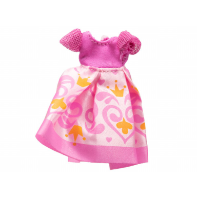 dark pink belville clothes dress child long short net sleeves pink skirt with crown and swirls pattern
