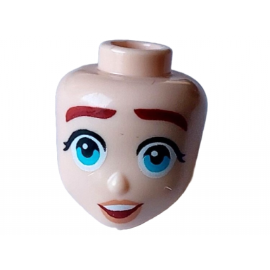 mini doll head friends with thick dark red eyebrows medium azure eyes nougat lips and open mouth with top teeth pattern