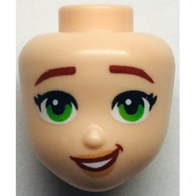 mini doll head friends with dark red eyebrows black eyelashes green eyes nougat lips open mouth smile with teeth pattern