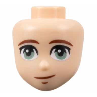 mini doll head friends with reddish brown eyebrows sand green eyes and lopsided grin pattern