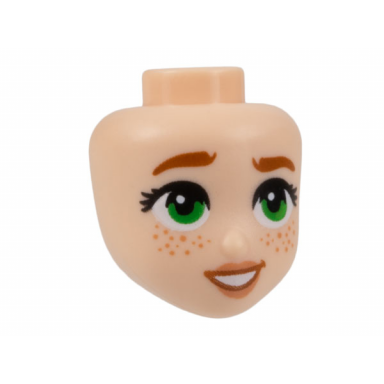 mini doll head friends with dark orange eyebrows green eyes nougat lips and freckles and open mouth smile with teeth pattern