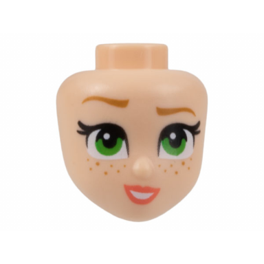 mini doll head friends with medium nougat eyebrows and freckles green eyes coral lips and open mouth smile with teeth pattern