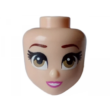 mini doll head friends with dark tan eyes reddish brown eyebrows dark pink lips and open mouth smile with teeth pattern