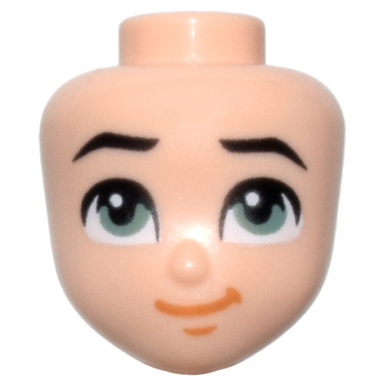 mini doll head friends with sand green eyes black eyebrows and dark orange lopsided closed mouth smile pattern