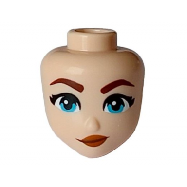 light nougat mini doll head friends with reddish brown eyebrows medium azure eyes dark orange lips smirk pattern