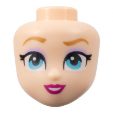light nougat mini doll head friends with medium nougat eyebrows black eyelashes lavender eye shadow medium azure eyes magenta lips open mouth smile with teeth pattern