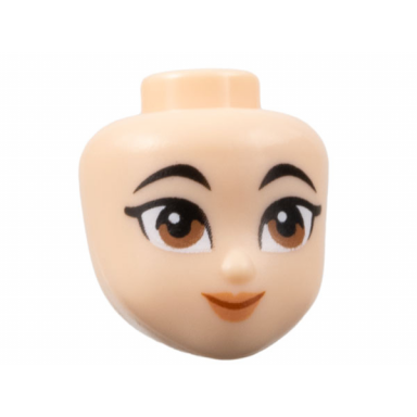 light nougat mini doll head friends with black eyebrows medium brown eyes nougat lips dark orange mouth smile pattern