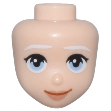 light nougat mini doll head friends with white thin eyebrows black eyeleashes bright light blue eyes nougat lips and closed mouth smile pattern