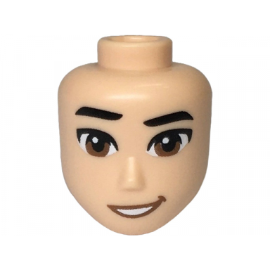 light nougat mini doll head friends male large with black eyebrows medium brown eyes and lopsided grin pattern