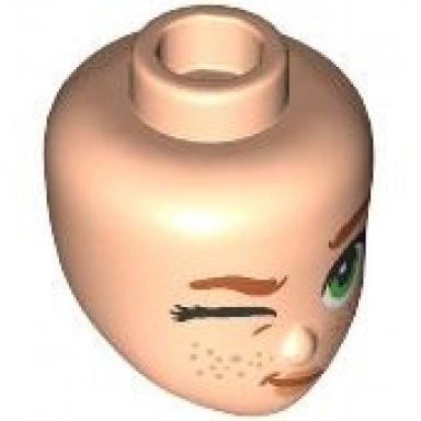 light nougat mini doll head friends with dark orange eyebrows green eyes right wink nougat lips and freckles lopsided grin pattern