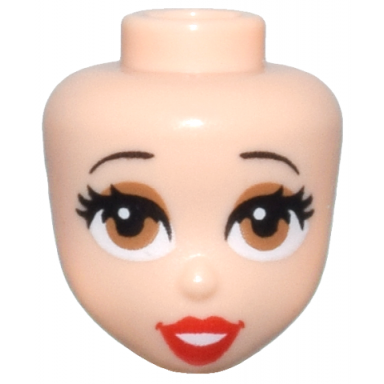 light nougat mini doll head friends with black thin eyebrows medium nougat eyes and eye shadow full red lips and open mouth pattern snow white