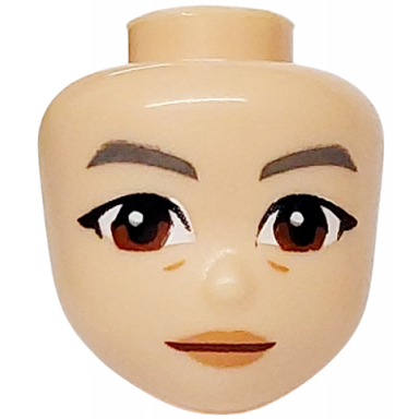 light nougat mini doll head friends with dark bluish gray eyebrows black eye shadow reddish brown eyes medium nougat lips and cheek lines pattern