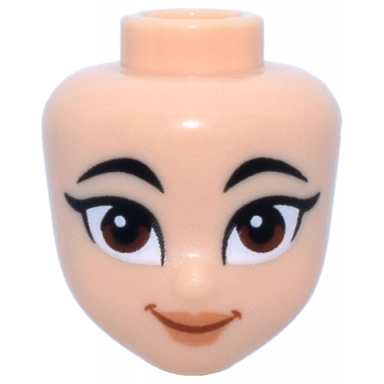 light nougat mini doll head friends with black eyebrows reddish brown eyes nougat lips dark orange mouth smile pattern