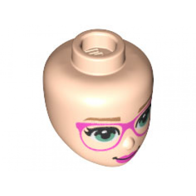 light nougat mini doll head friends with medium nougat eyebrows sand green eyes dark pink glasses and lips pattern