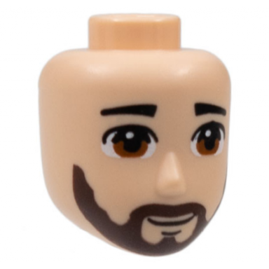 light nougat mini doll head friends male large with black eyebrows dark orange eyes dark brown beard and grin pattern