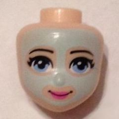 light nougat mini doll head friends with light blue eyes pink lips and light aqua beauty mask pattern