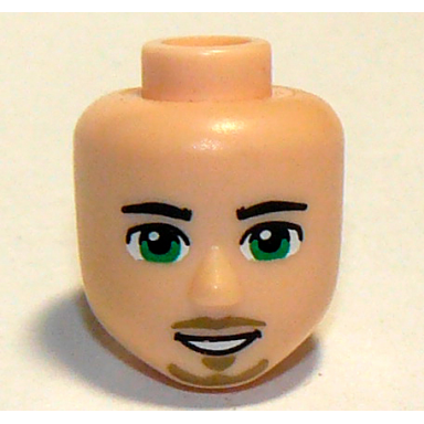 mini doll head friends male large with black eyebrows green eyes dark tan moustache and goatee open mouth smile with teeth pattern