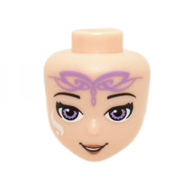 light nougat mini doll head friends with medium lavender eyes open mouth smile and elves tribal pattern aira