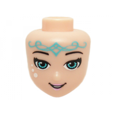light nougat mini doll head friends with bright pink lips white spots and medium azure eyes and tribal markings pattern naida riverheart