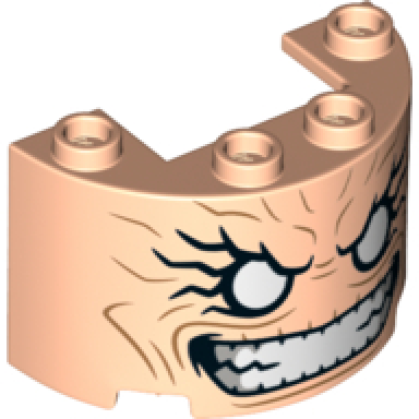 light nougat cylinder half 2 x 4 x 2 with 1 x 2 cutout with white eyes clenched teeth and cheek lines pattern m.o.d.o.k face