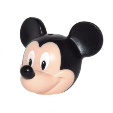 light nougat minifigure head modified mouse with black ears and nose and white eyes pattern mickey