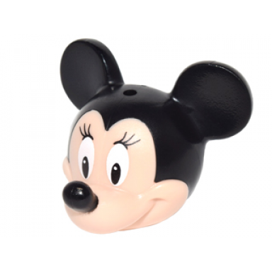 light nougat minifigure head modified mouse with black ears and nose and white eyes with eyelashes pattern minnie