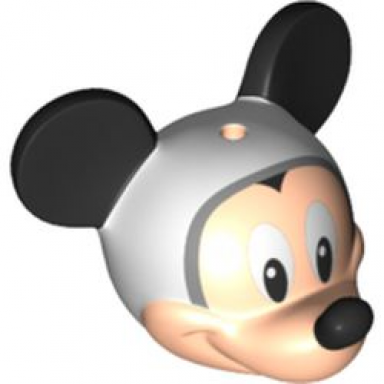 light nougat minifigure head modified mouse with black ears and nose white eyes and space helmet pattern mickey