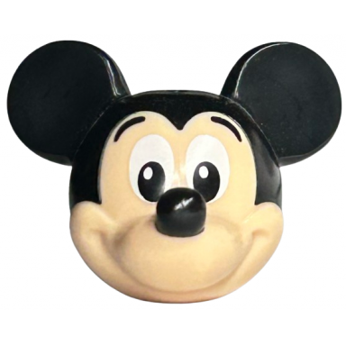 light nougat minifigure head modified mouse with black ears eyebrows and nose and white eyes pattern mickey