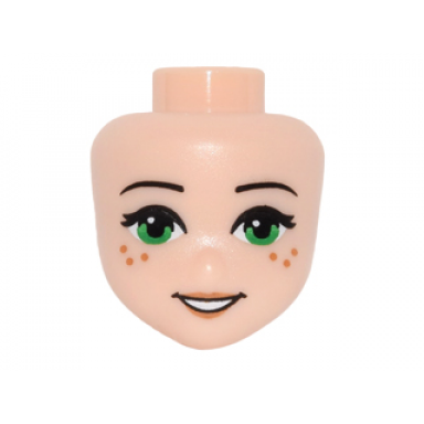 light nougat mini doll head friends with green eyes freckles medium nougat lips and open mouth smile pattern