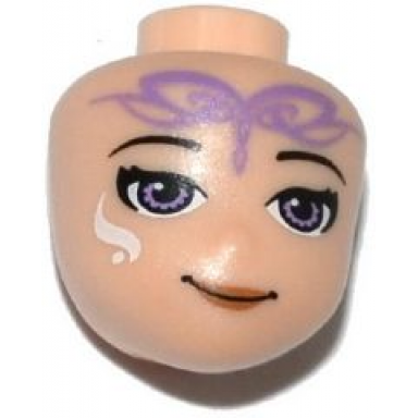 light nougat mini doll head friends with medium lavender eyes closed mouth smile and elves tribal pattern aira