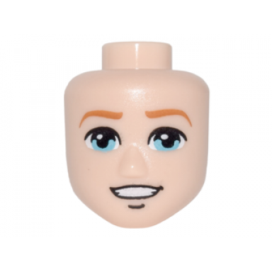light nougat mini doll head friends male large with dark orange eyebrows medium azure eyes chin dimple open mouth smile with teeth pattern