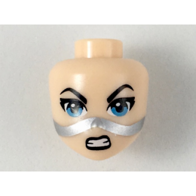 light nougat mini doll head friends with dark azure eyes black lips and open mouth snarl with silver strap pattern lashina