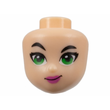 light nougat mini doll head friends with black eyebrows right raised eyebrow green eyes and dark pink lips pattern poison ivy