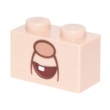 light nougat brick 1 x 2 with nougat nose dark red open mouth smile with white tooth reddish brown jowl lines pattern super mario professor e gadd lower face