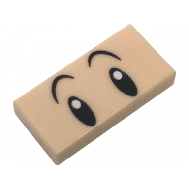 light nougat tile 1 x 2 with black oval eyes with white pupils and angled raised curved eyebrows pattern super mario baby luigi