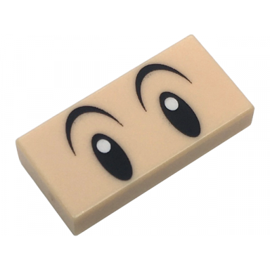 light nougat tile 1 x 2 with black oval eyes with white pupils and full raised curved eyebrows pattern super mario baby mario