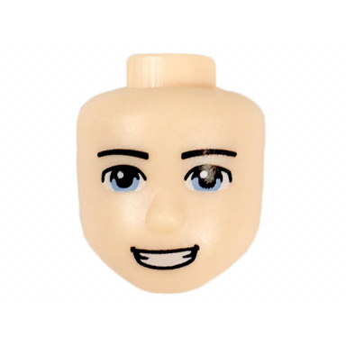 light nougat mini doll head friends male large with bright light blue eyes thin black eyebrows open mouth smile pattern