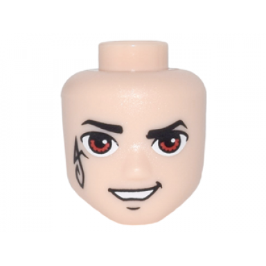 light nougat mini doll head friends male large with thin black eyebrows red eyes back elves tattoo and open mouth smirk pattern