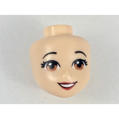 light nougat mini doll head friends with black thin curved eyebrows medium nougat eyes red lips and open mouth pattern snow white