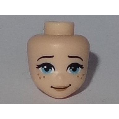 light nougat mini doll head friends with medium azure eyes freckles dark tan lips and slightly crooked smile pattern