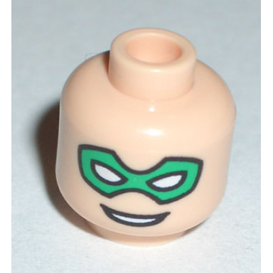 light nougat minifigure head male green eye mask with eye holes and smile pattern