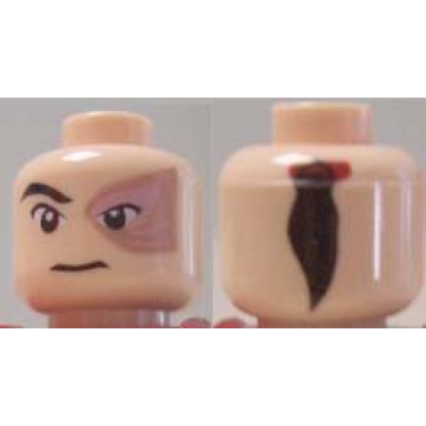 light nougat minifigure head male left eye scarred area and no eyebrow ponytail on back pattern prince zuko