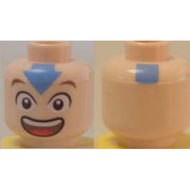 light nougat minifigure head male eyes mouth wide open blue arrow on forehead square on back pattern aang