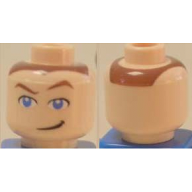 light nougat minifigure head male eyes blue with raised eyebrow and smirk pattern sokka