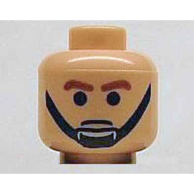 light nougat minifigure head male brown eyebrows and black chin strap pattern
